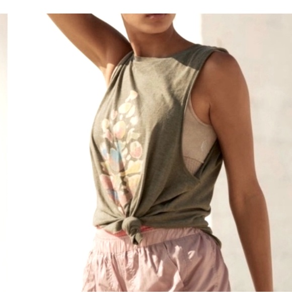 NWT Free People Tank Top Faded Away Buti High Neck in Green Size S - Picture 2 of 7